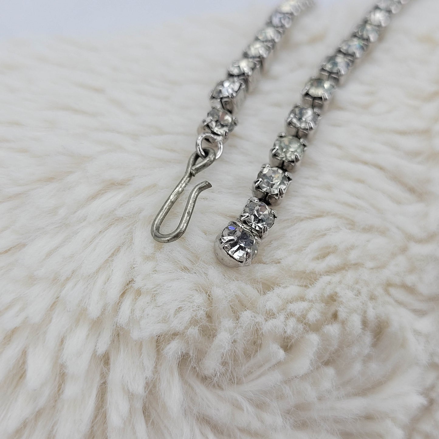 1950's Single Row Clear Rhinestone Necklace with a 3 String Drop Center