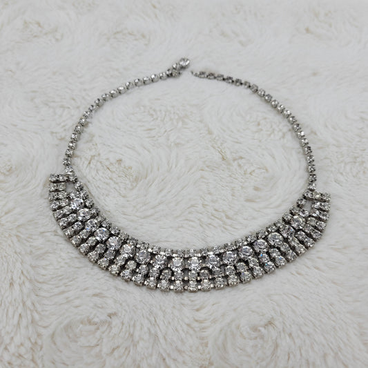 1950's Four Row Clear Rhinestone Collar Necklace