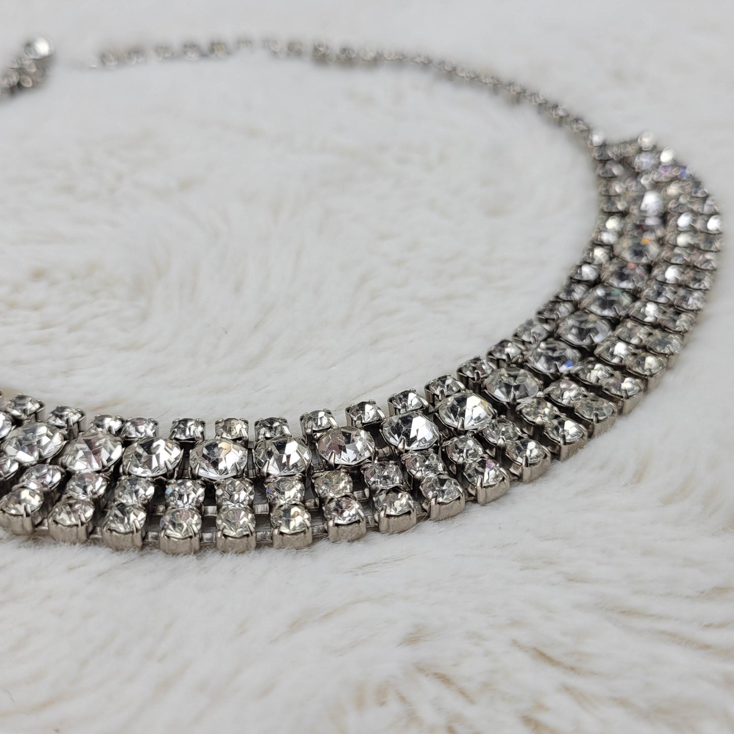 1950's Four Row Clear Rhinestone Collar Necklace