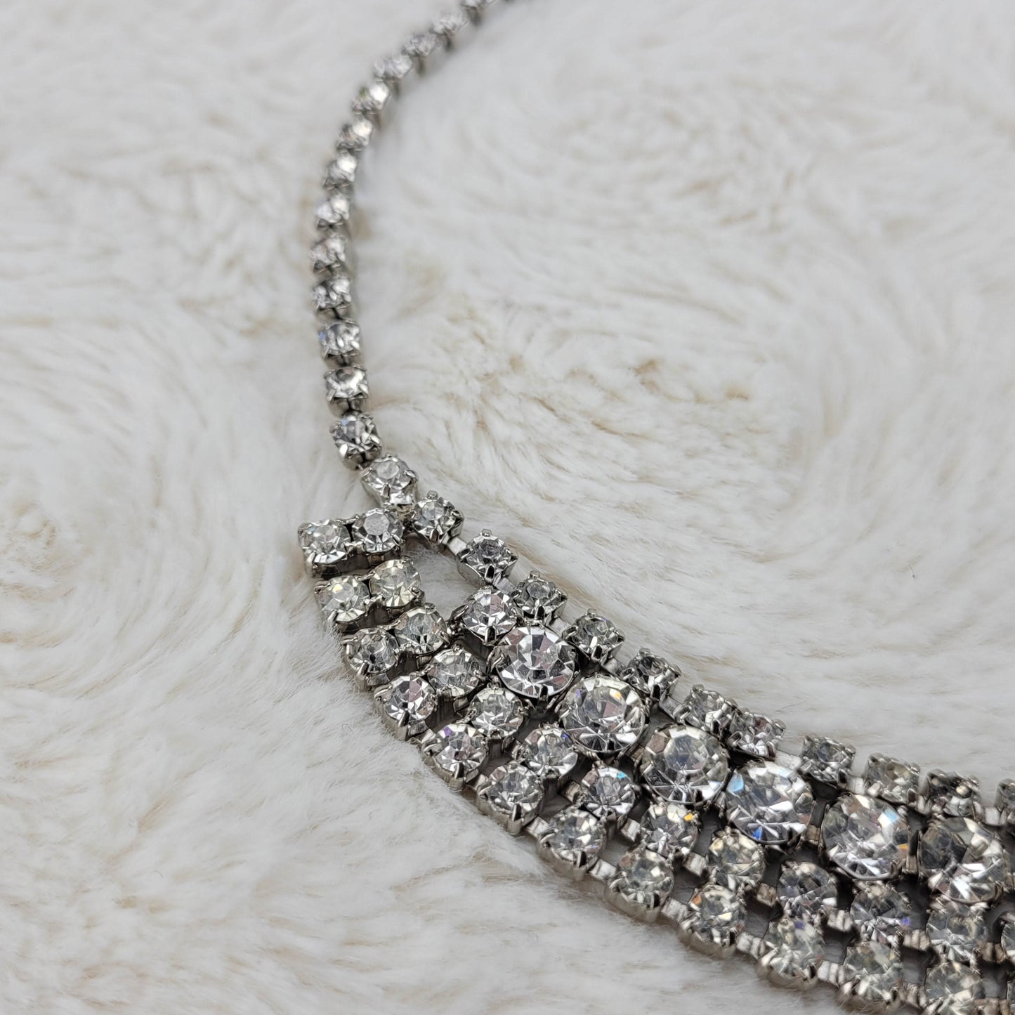 1950's Four Row Clear Rhinestone Collar Necklace