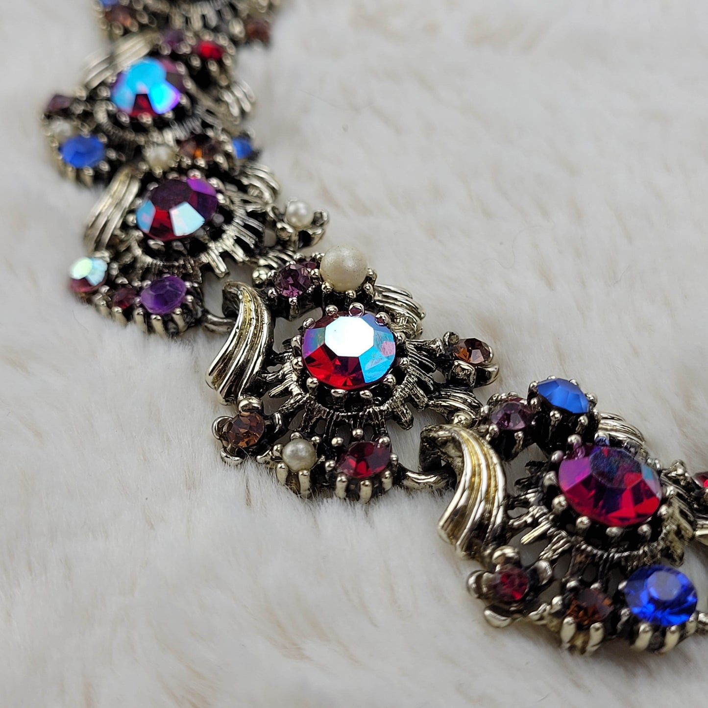 1950's Red and Blue Aurora Borealis Rhinestone Necklace