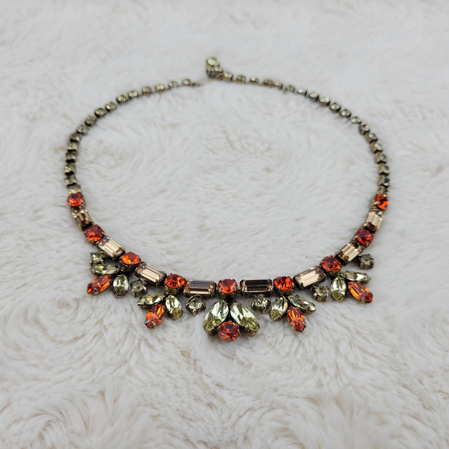 1950's Red, Orange and Brown Rhinestone Necklace