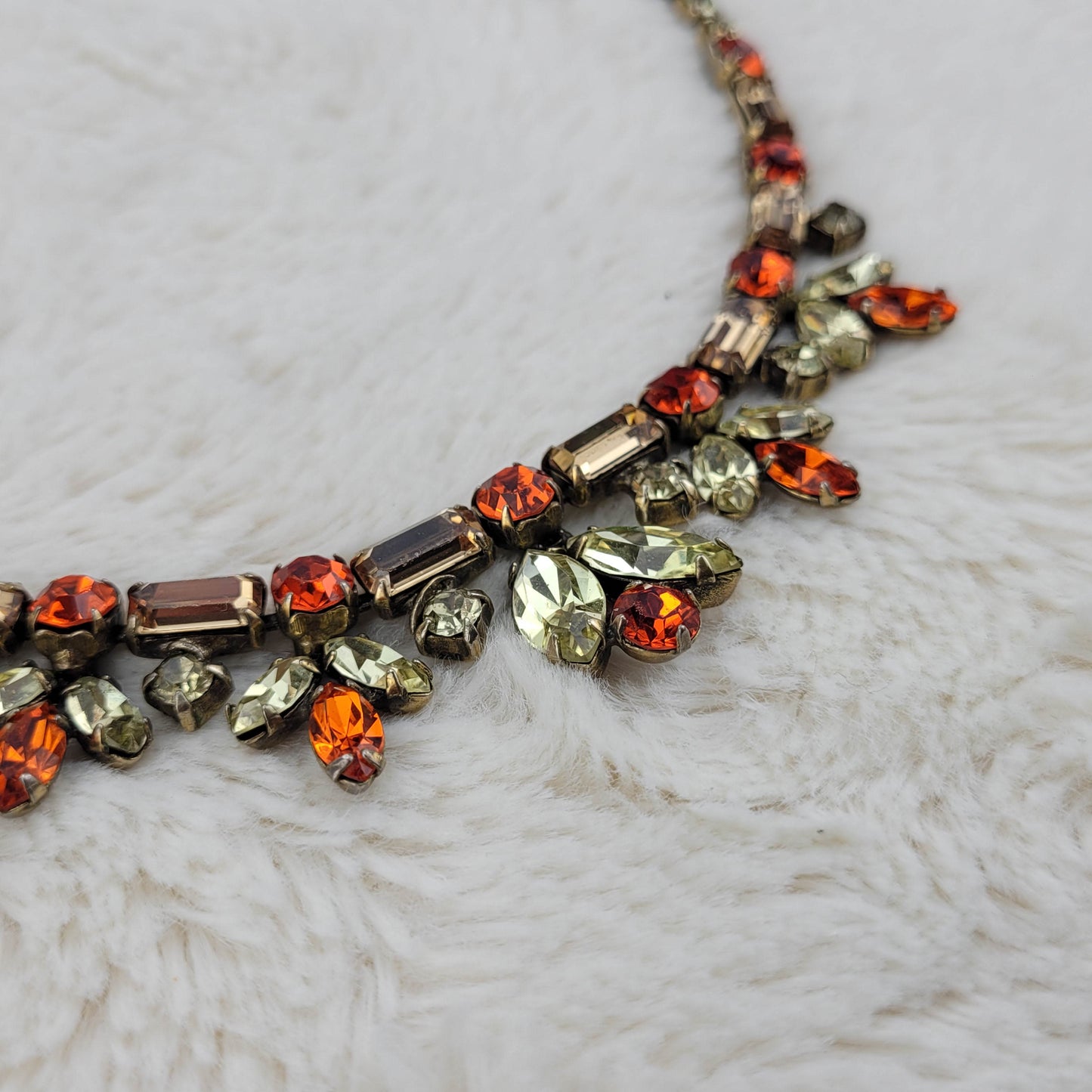 1950's Red, Orange and Brown Rhinestone Necklace