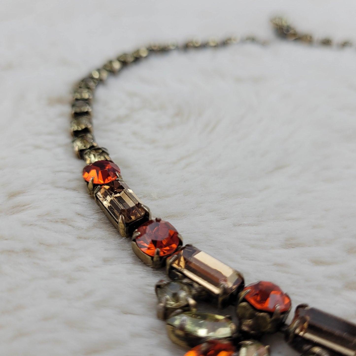 1950's Red, Orange and Brown Rhinestone Necklace