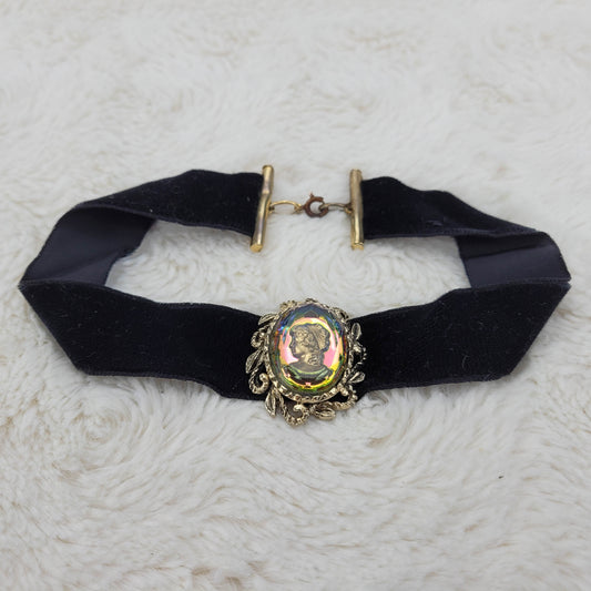 1950's Black Velour Choker with a Cameo Pendant