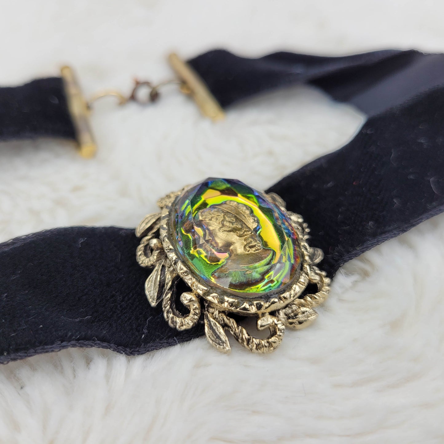 1950's Black Velour Choker with a Cameo Pendant