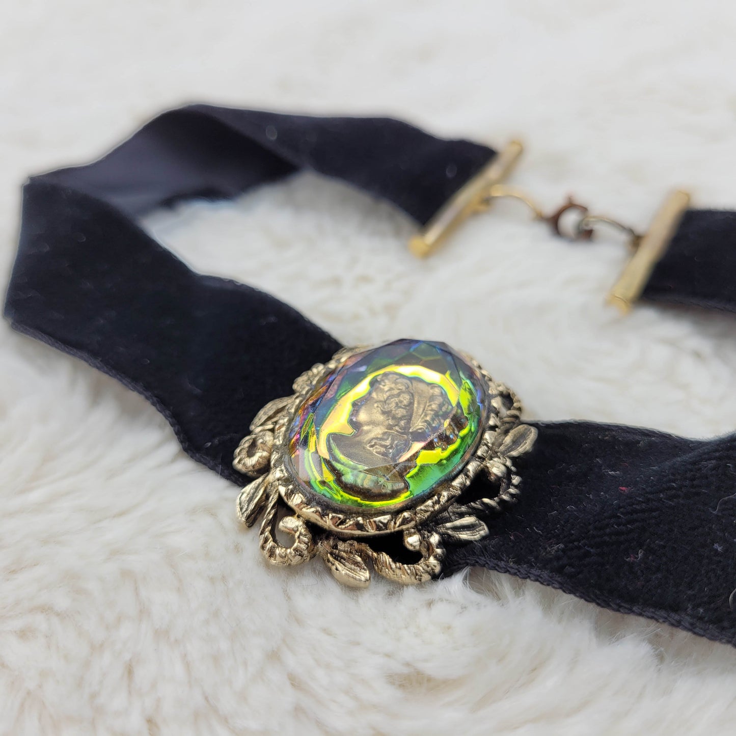 1950's Black Velour Choker with a Cameo Pendant