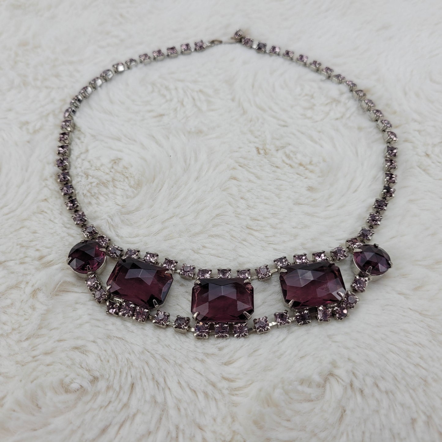 1960's Purple Rhinestone Open Back Opulent Necklace