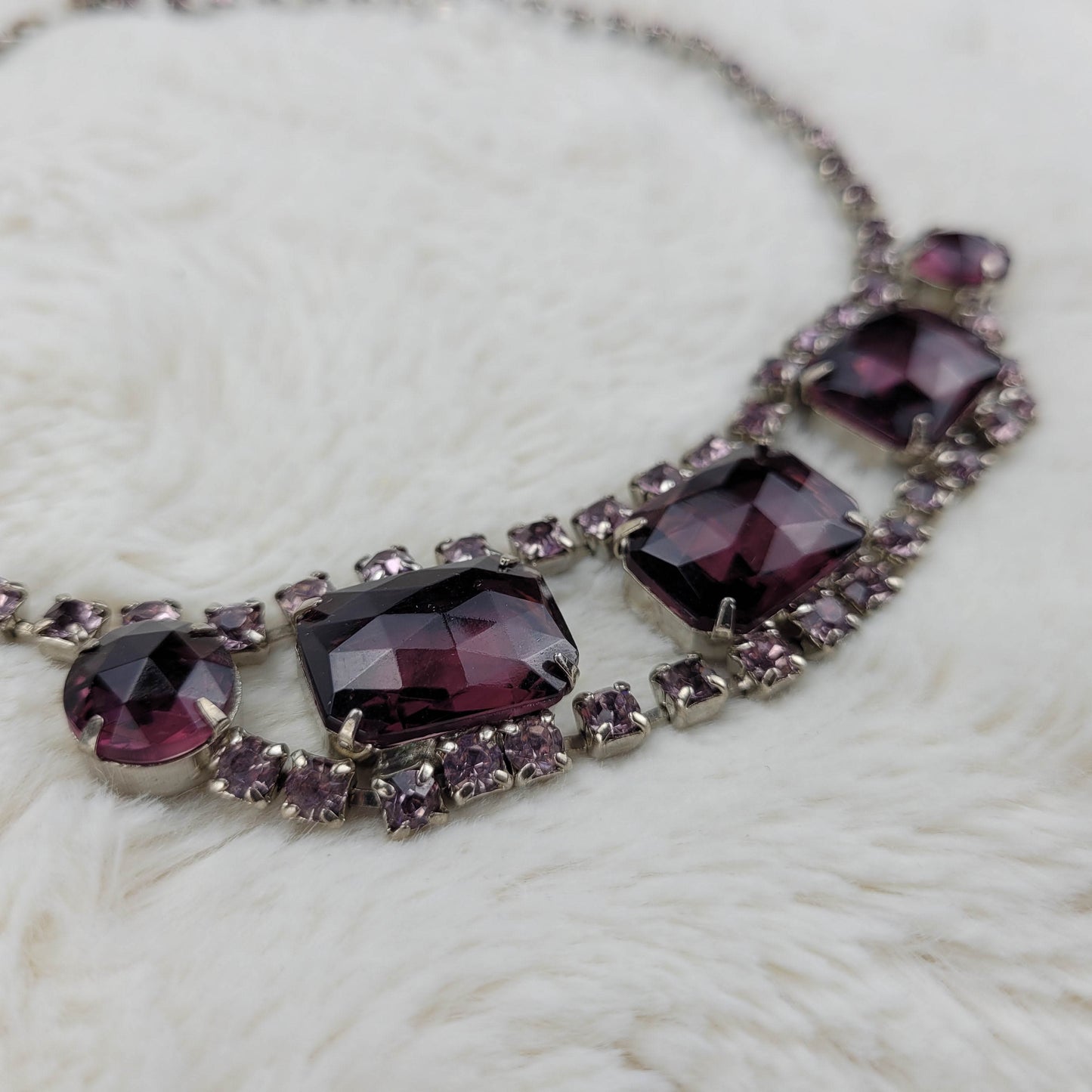 1960's Purple Rhinestone Open Back Opulent Necklace