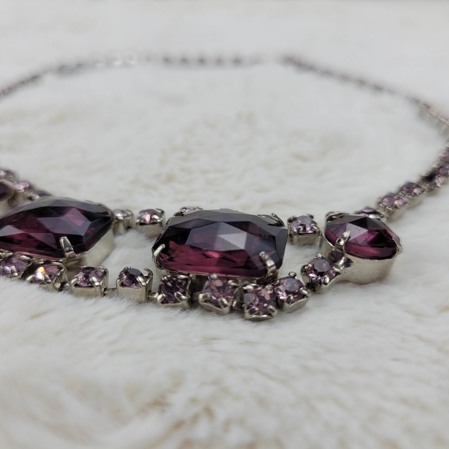 1960's Purple Rhinestone Open Back Opulent Necklace