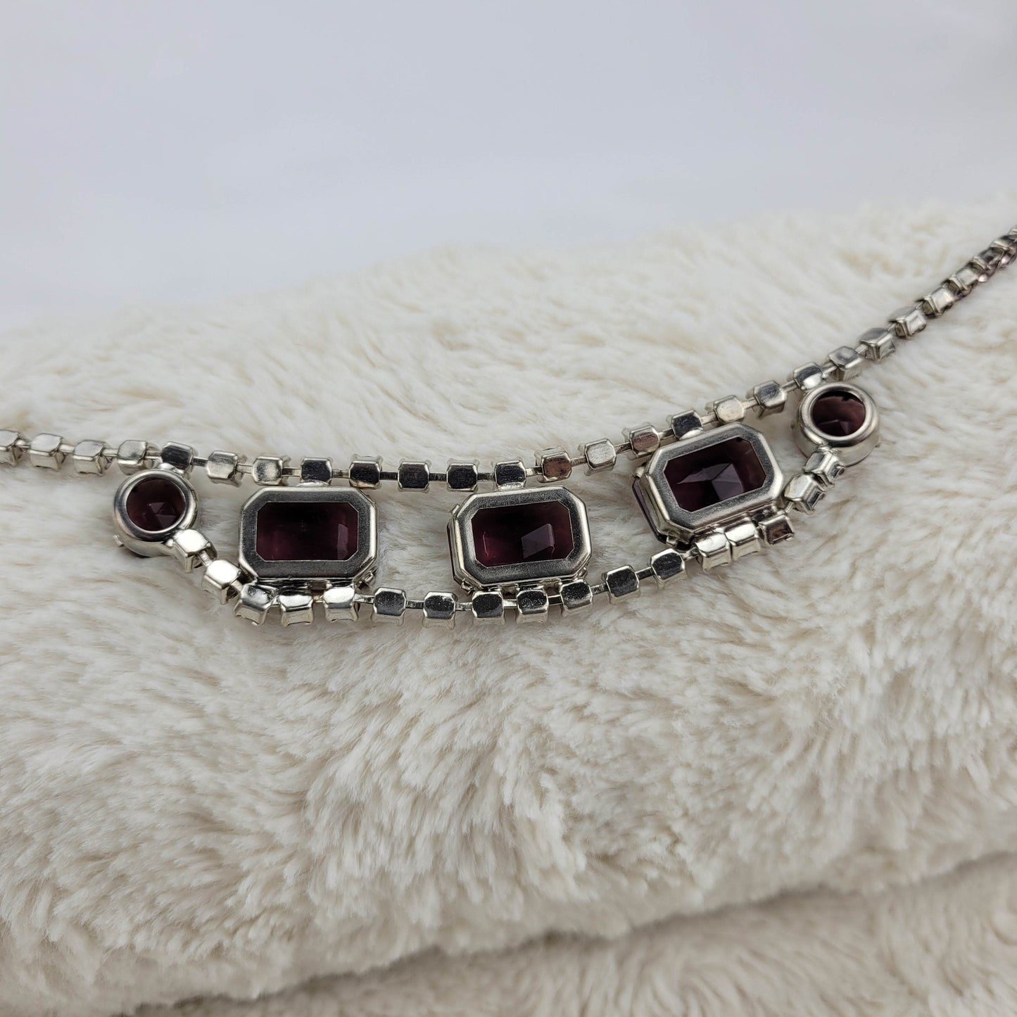 1960's Purple Rhinestone Open Back Opulent Necklace