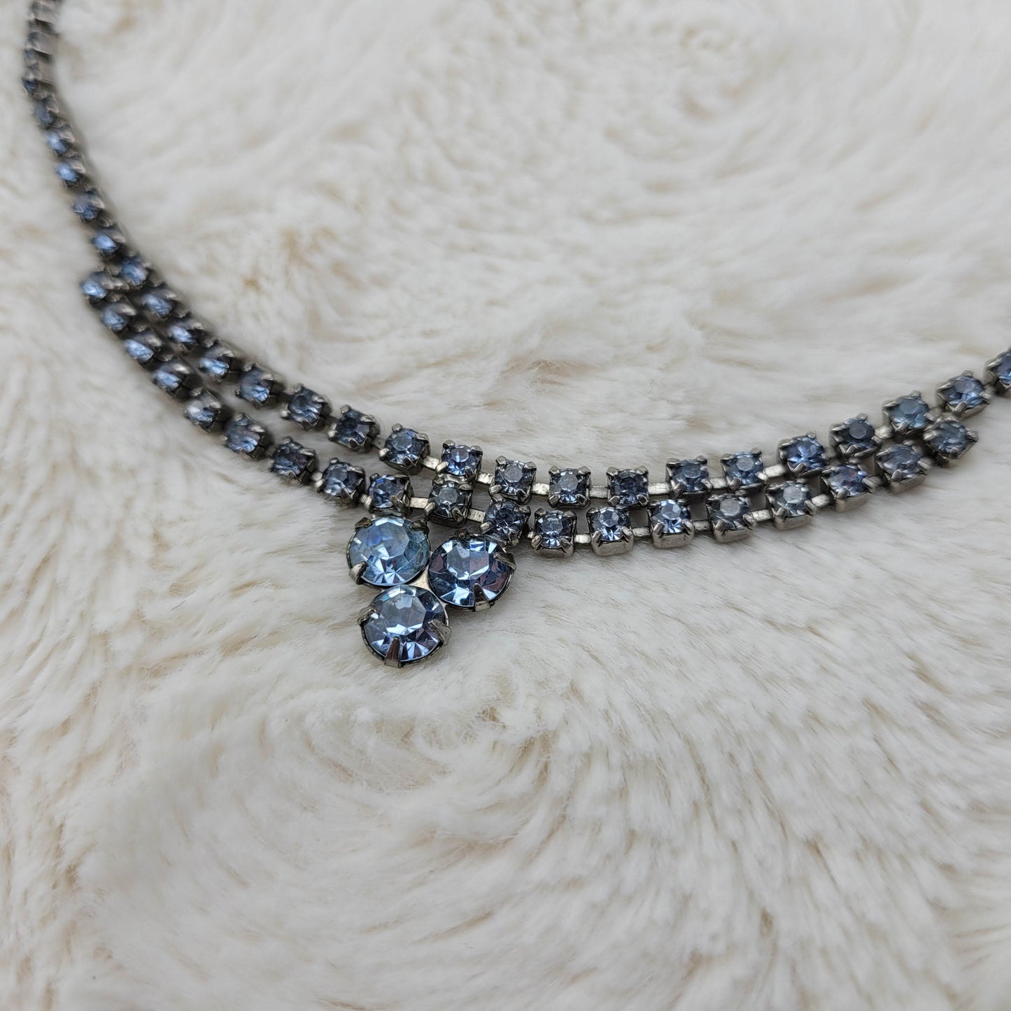 1950's Light Blue Rhinestone Drop Necklace by Royal