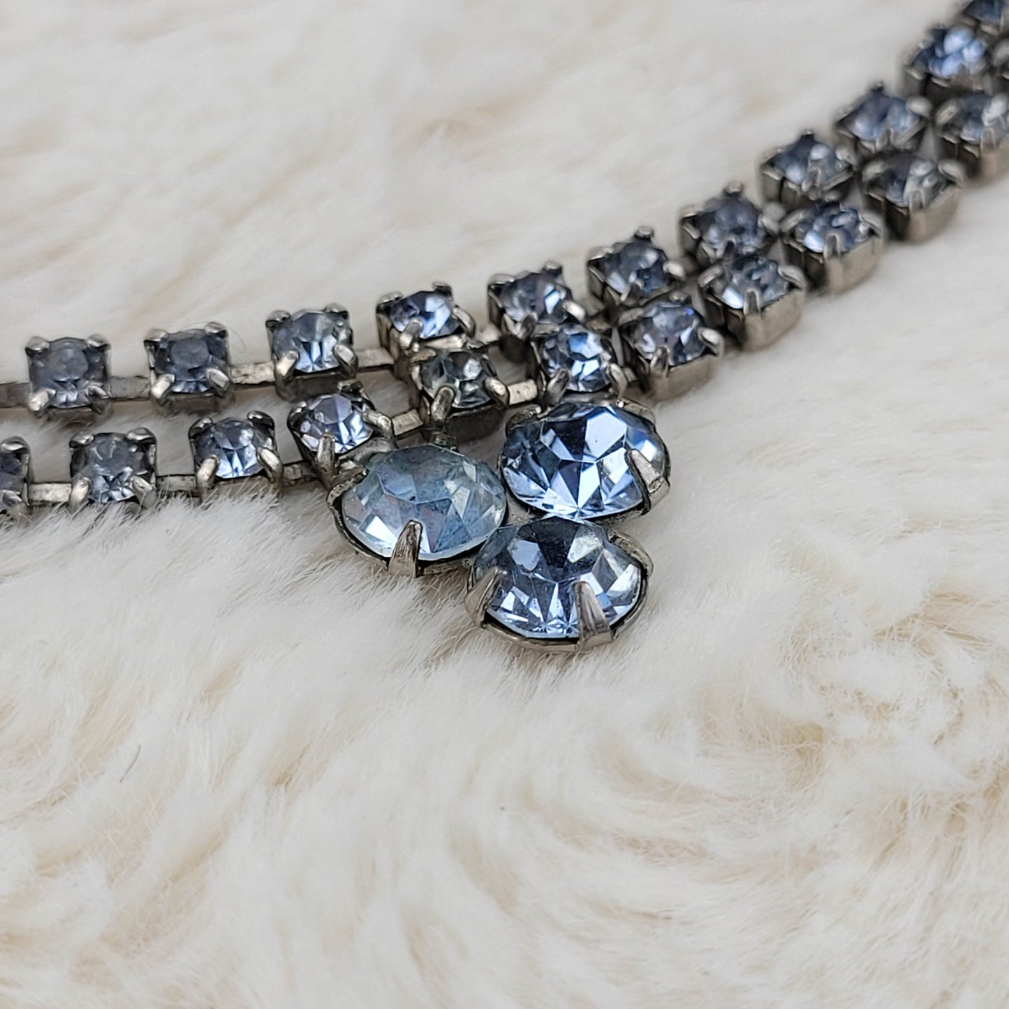 1950's Light Blue Rhinestone Drop Necklace by Royal