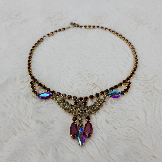 1950's Opulent Aurora Borealis Multi-Stand Necklace with Center Drops