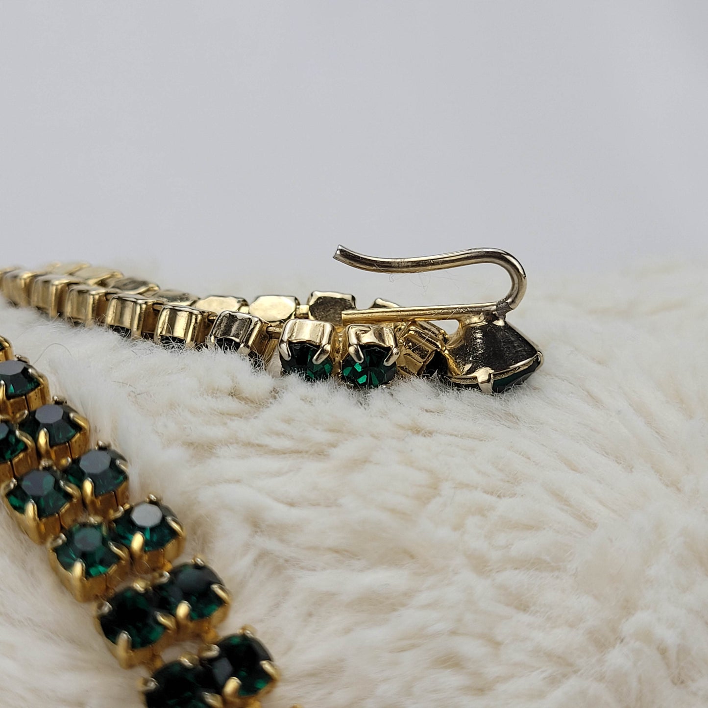 1950's Green Rhinestone Extra Long Necklace with Center Drop and Pendant Hook