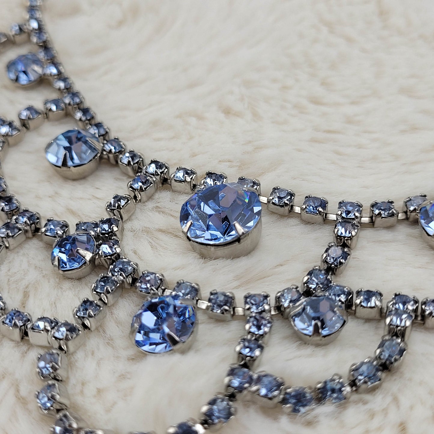 1950's Ice Blue Rhinestone Scallop Drop Necklace