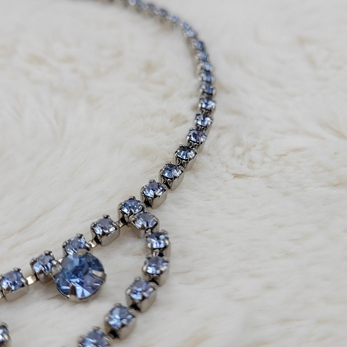 1950's Ice Blue Rhinestone Scallop Drop Necklace