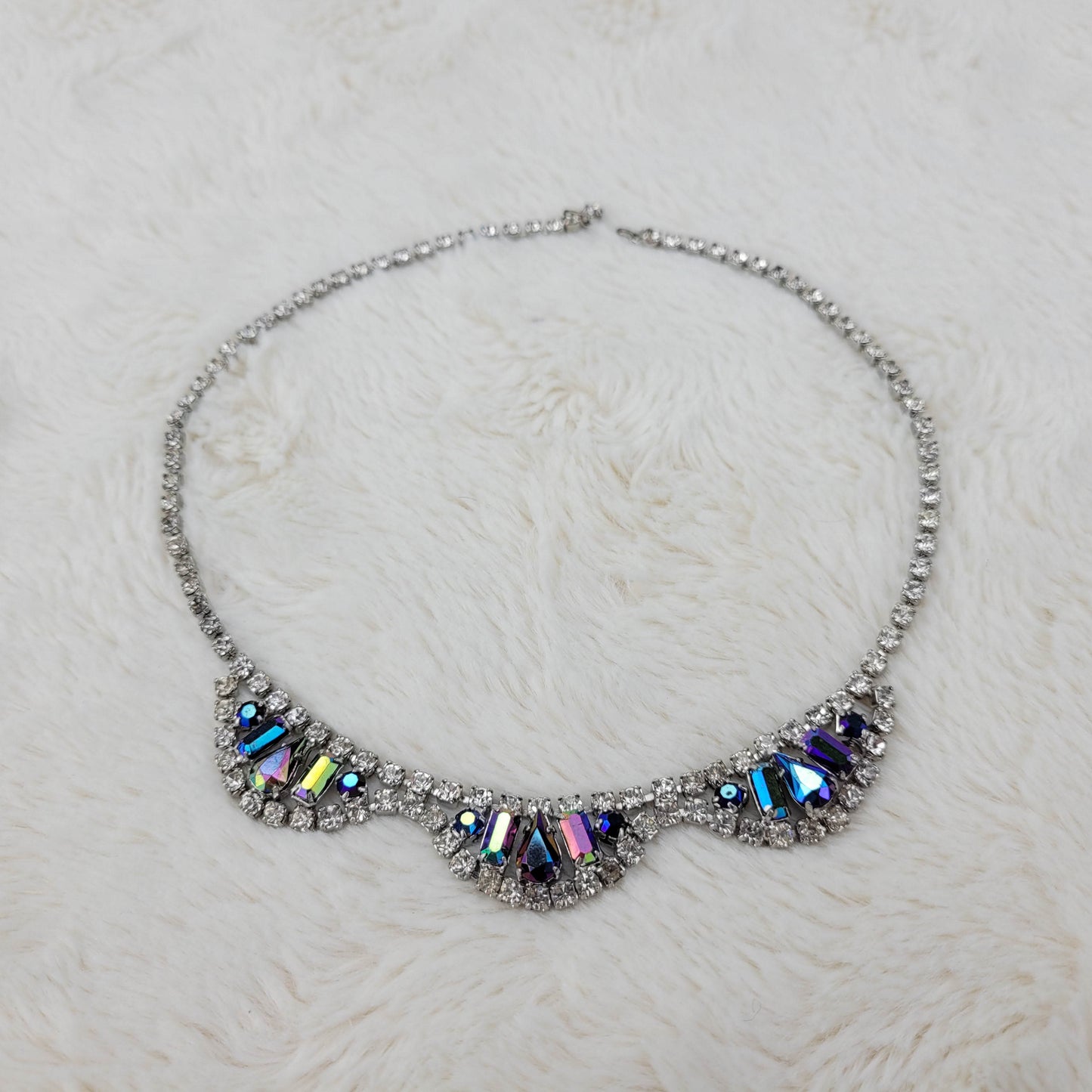 1950's Aurora Borealis and Clear Rhinestone Loop Necklace