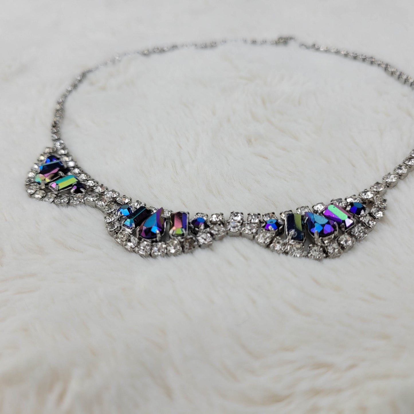 1950's Aurora Borealis and Clear Rhinestone Loop Necklace