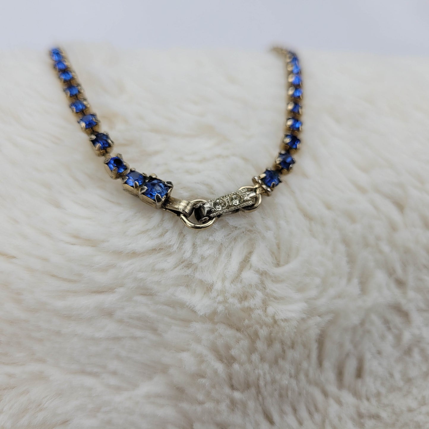 1950's Blue Rhinestone Loop Necklace with Center Rhinestone Drops