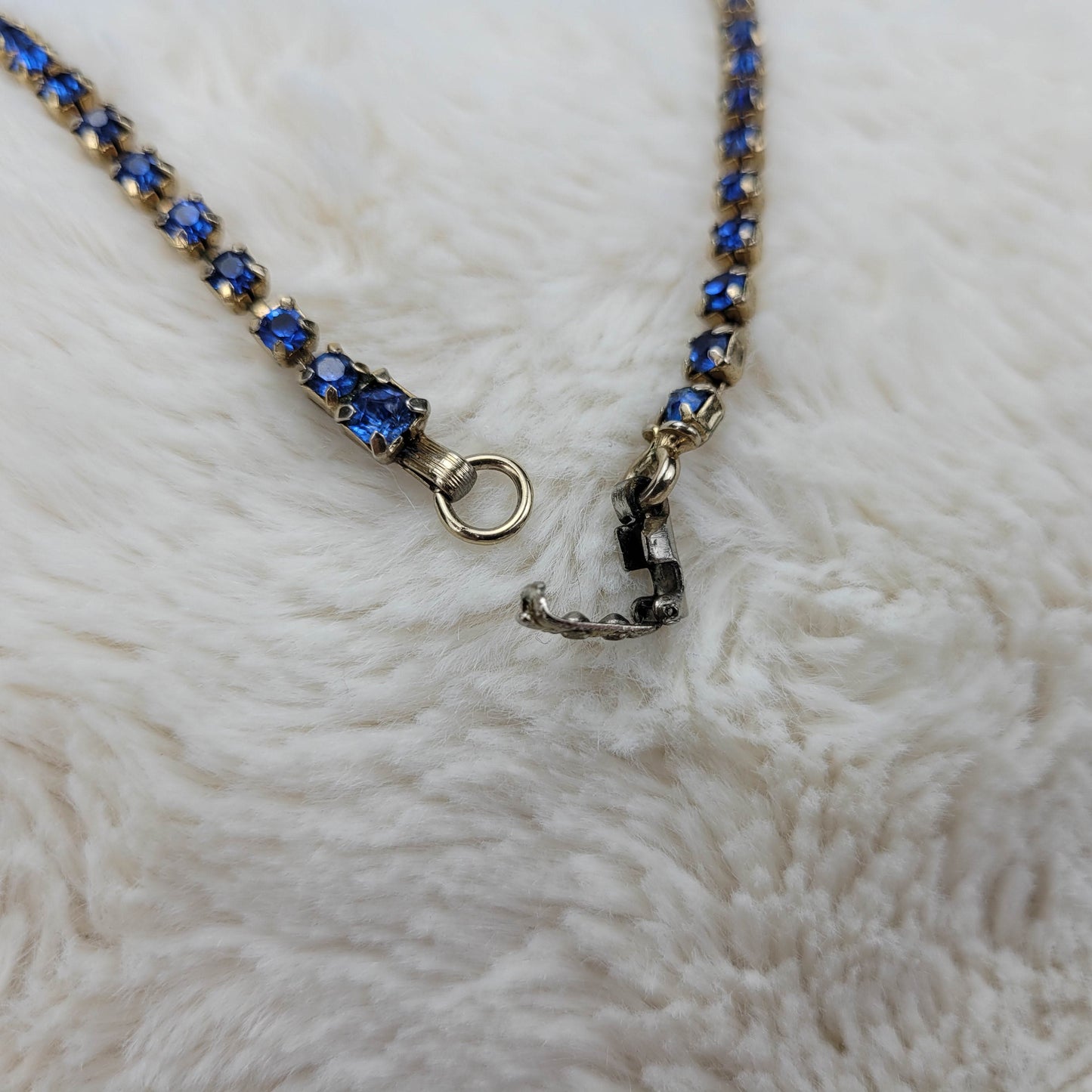 1950's Blue Rhinestone Loop Necklace with Center Rhinestone Drops