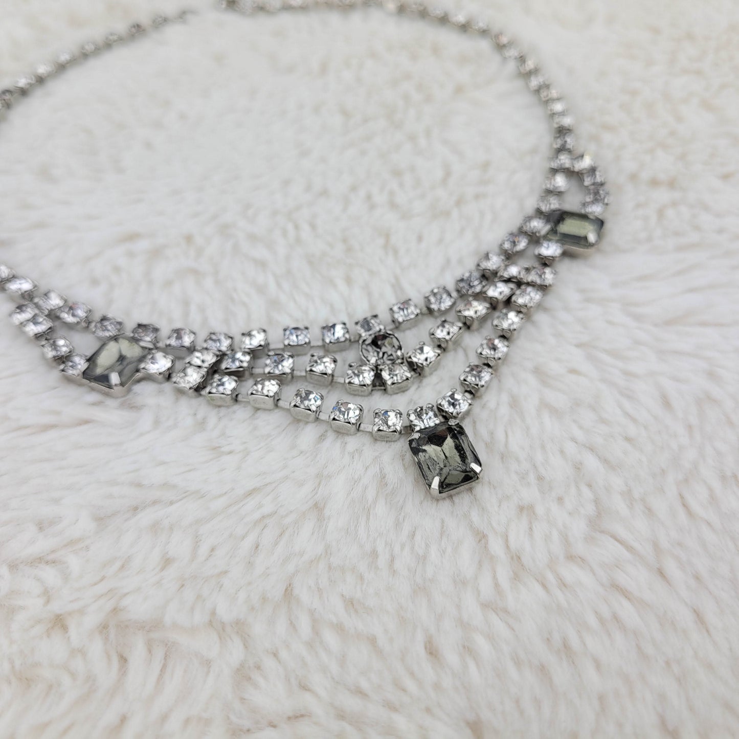 1950's Clear and Gray Rhinestone Multi Strand Pendant Necklace