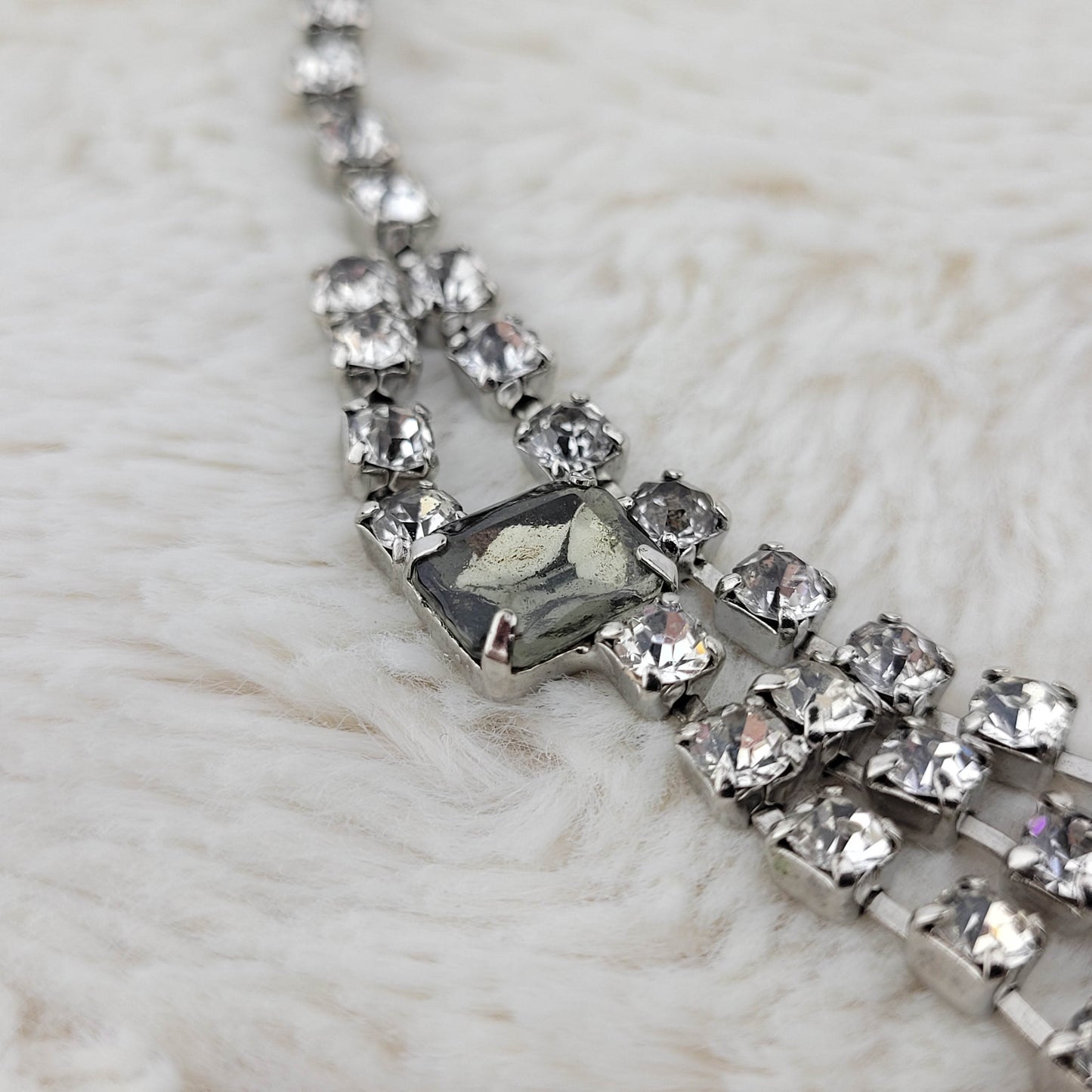 1950's Clear and Gray Rhinestone Multi Strand Pendant Necklace