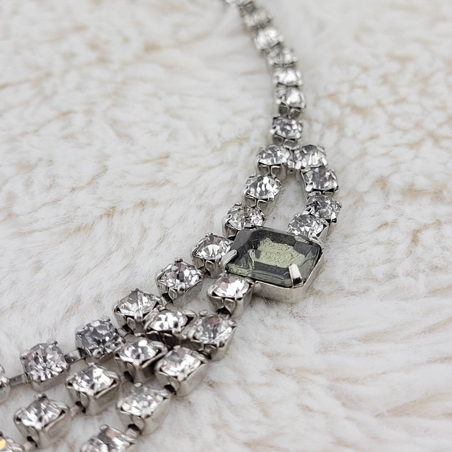 1950's Clear and Gray Rhinestone Multi Strand Pendant Necklace