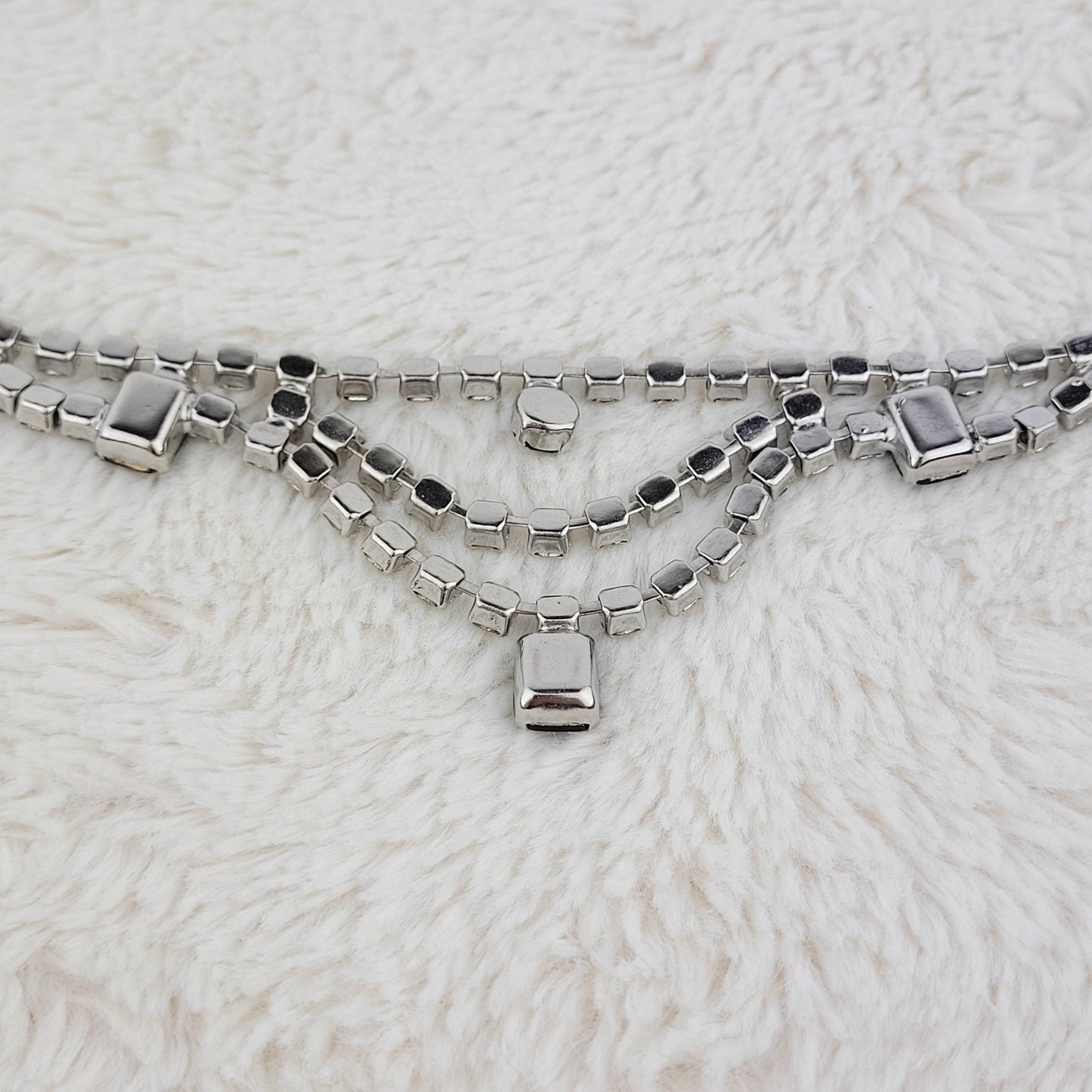 1950's Clear and Gray Rhinestone Multi Strand Pendant Necklace