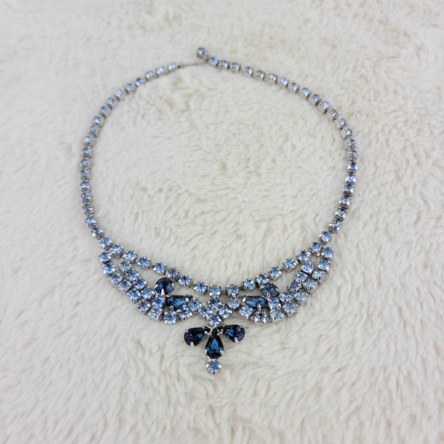 1950's Light and Dark Blue Rhinestone Multi Strand Pendant Necklace