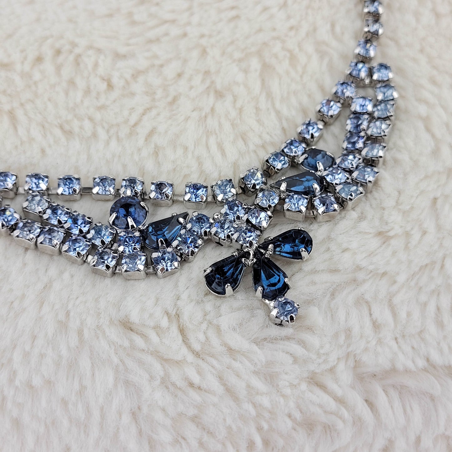 1950's Light and Dark Blue Rhinestone Multi Strand Pendant Necklace