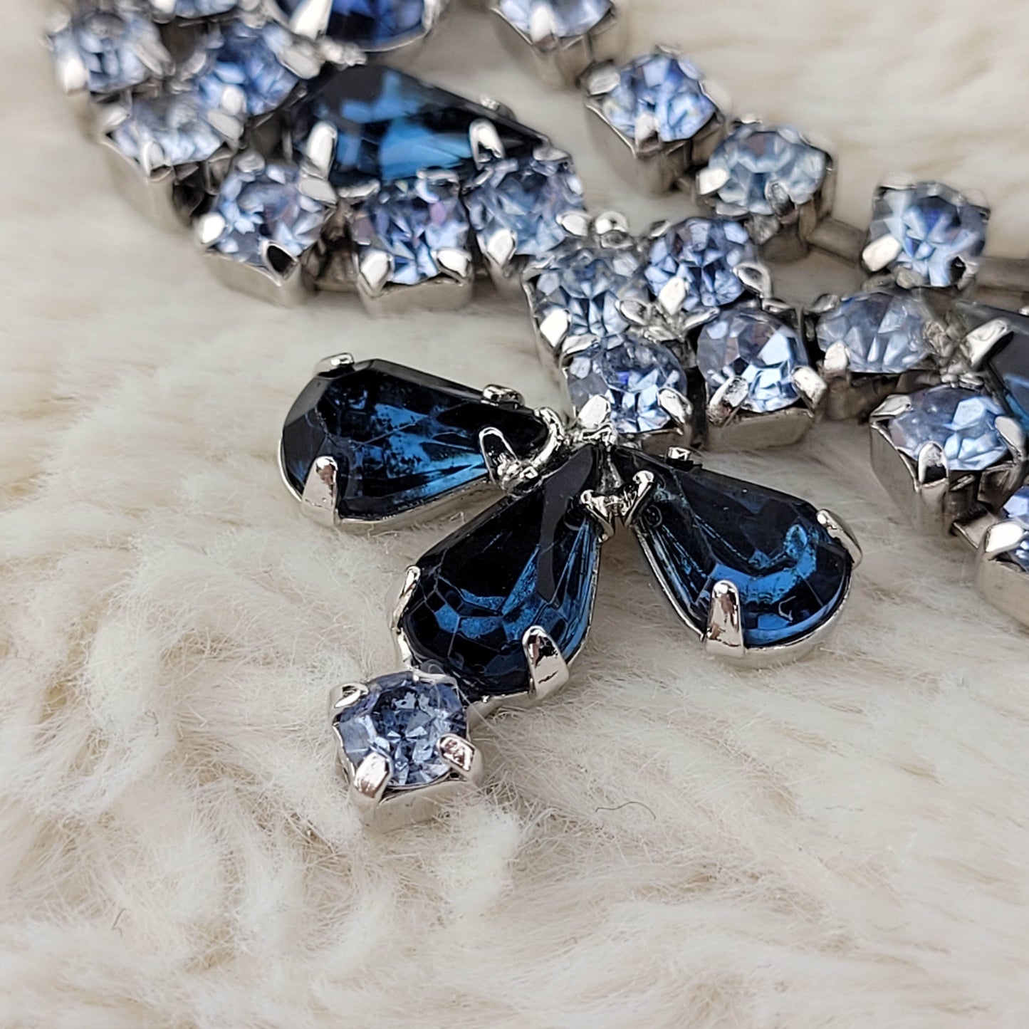 1950's Light and Dark Blue Rhinestone Multi Strand Pendant Necklace