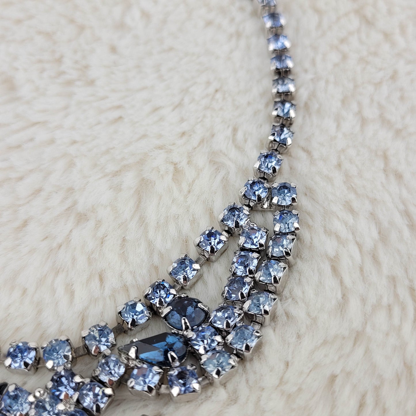 1950's Light and Dark Blue Rhinestone Multi Strand Pendant Necklace