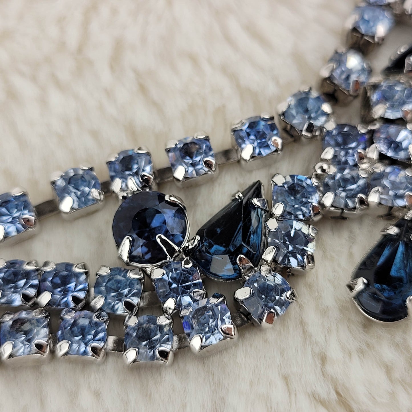 1950's Light and Dark Blue Rhinestone Multi Strand Pendant Necklace