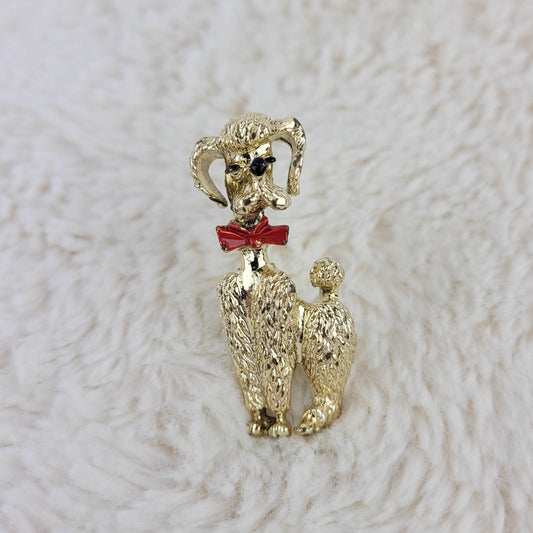 1950's Gold metal and Red Enamel Poodle Pin