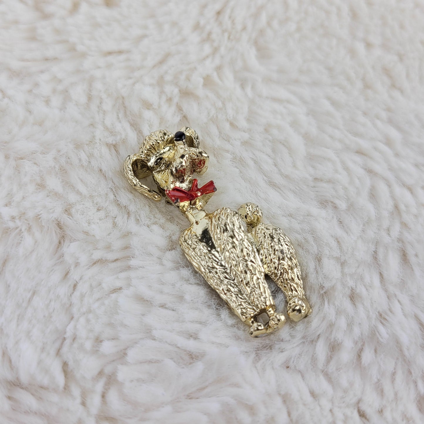 1950's Gold metal and Red Enamel Poodle Pin