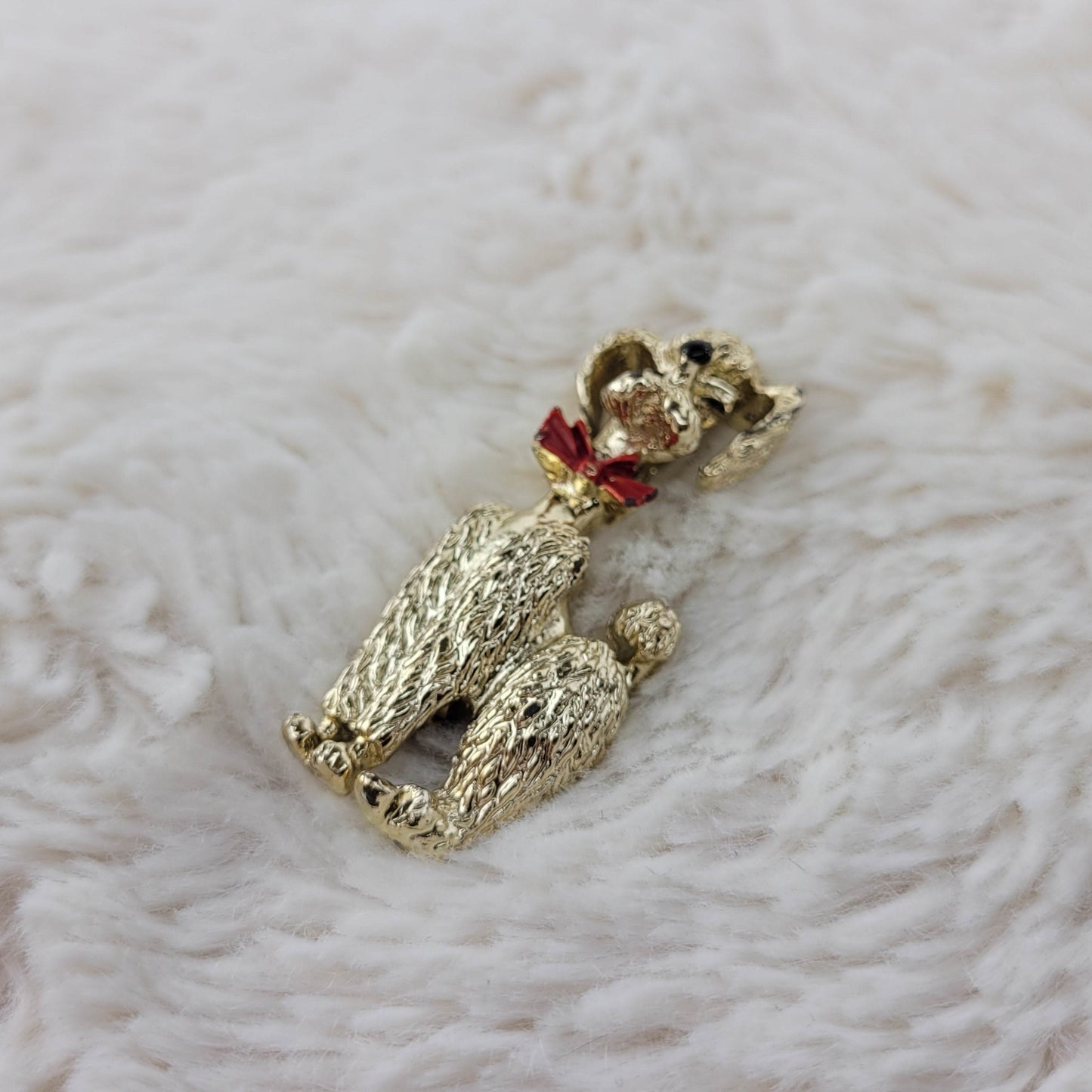 1950's Gold metal and Red Enamel Poodle Pin