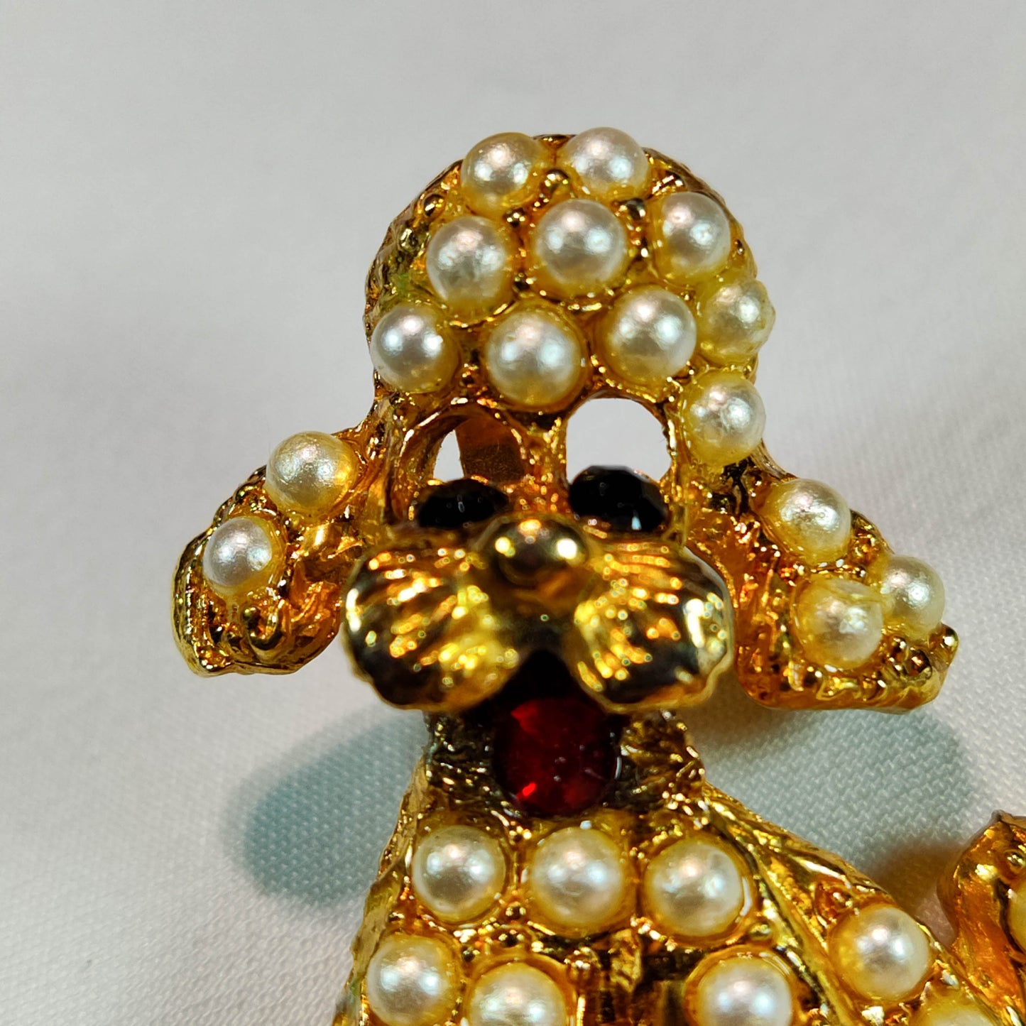 1950's Pearl and Red Rhinestone Poodle Pin