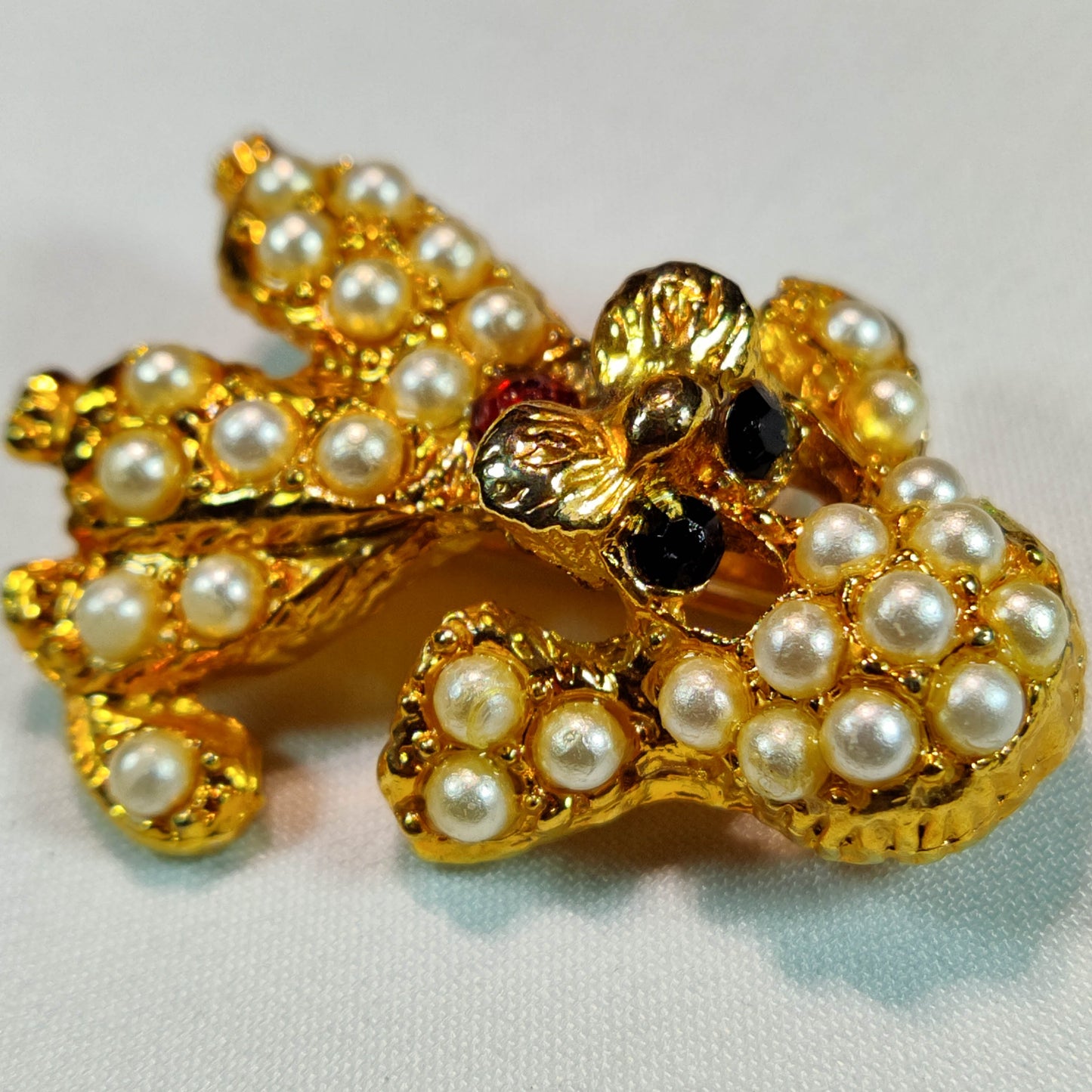 1950's Pearl and Red Rhinestone Poodle Pin