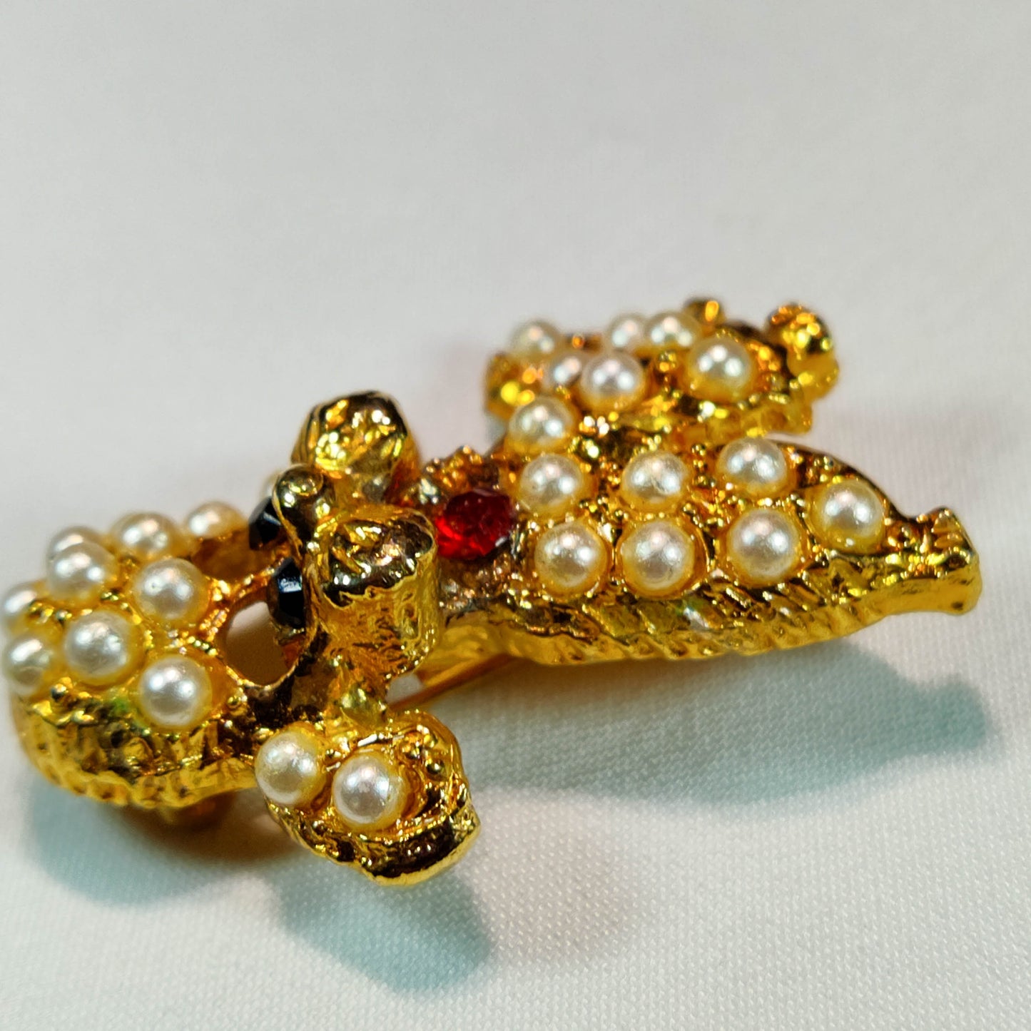 1950's Pearl and Red Rhinestone Poodle Pin