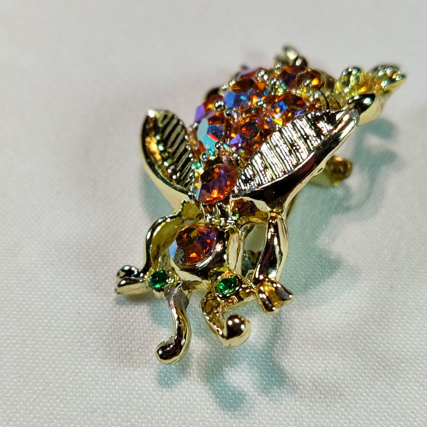 1950's Gold Metal and Aurora Borealis Rhinestone Bug Pin