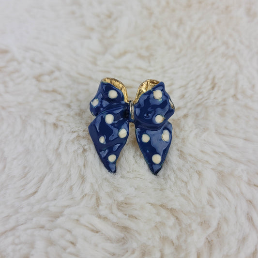 1950's Blue Enamel with White Polka Dots Bow Pin