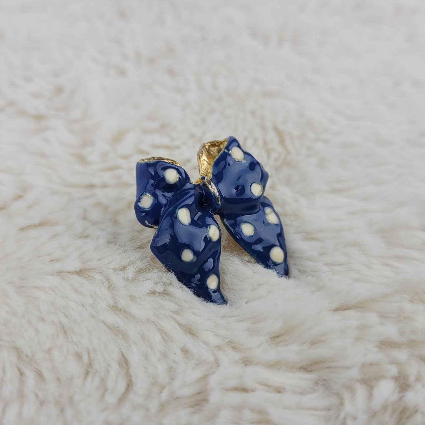 1950's Blue Enamel with White Polka Dots Bow Pin