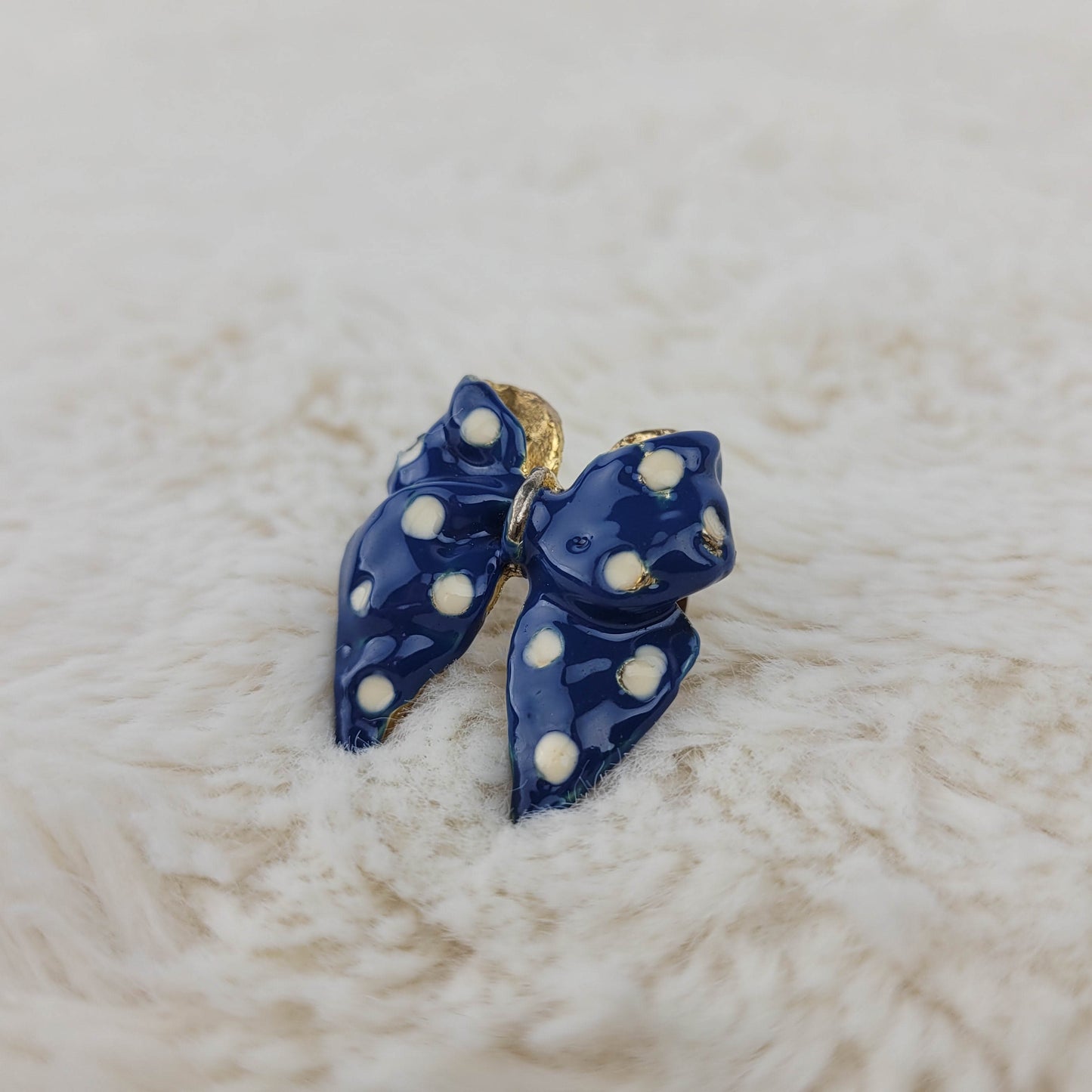 1950's Blue Enamel with White Polka Dots Bow Pin