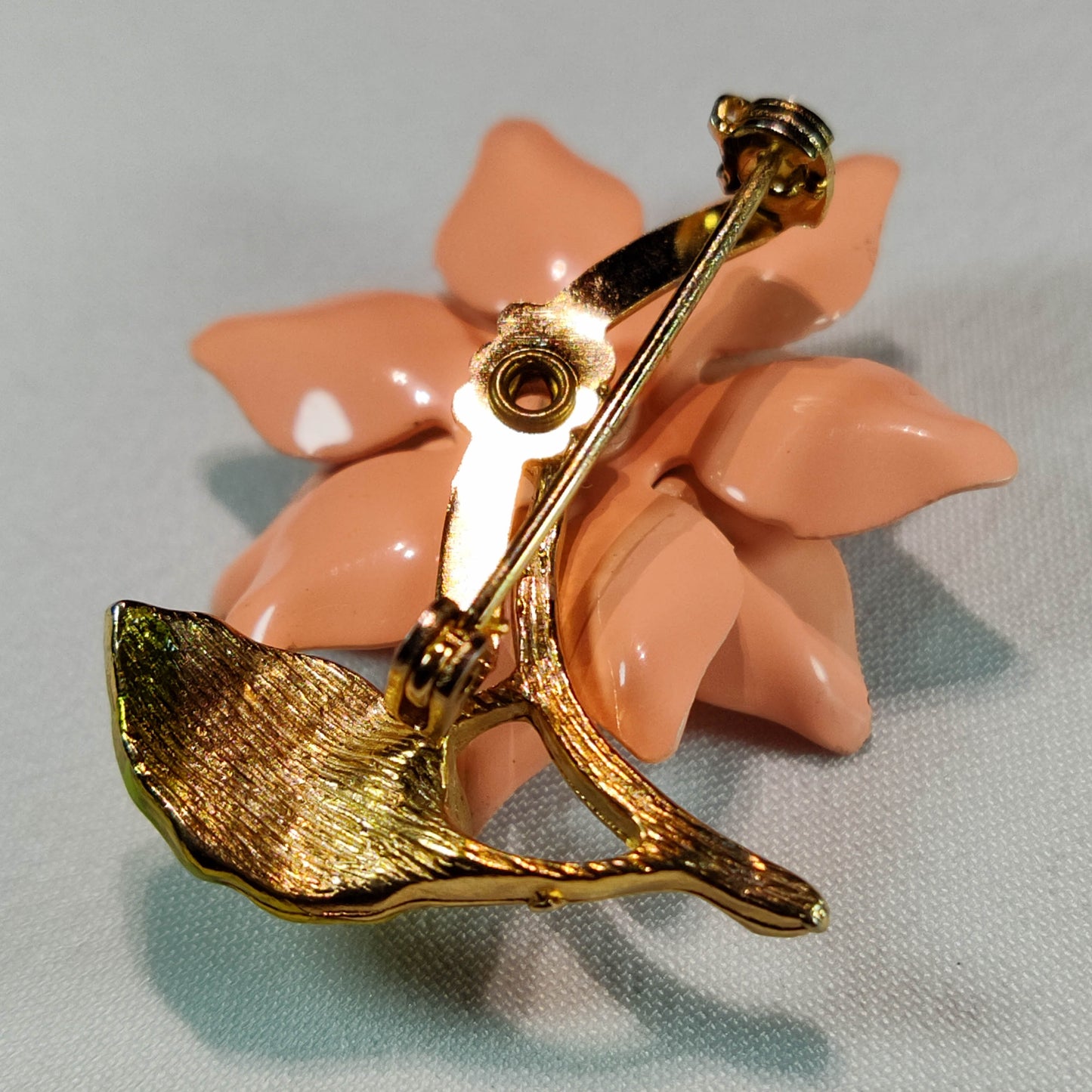 1950's Peach Enamel and Rhinestone Flower Pin