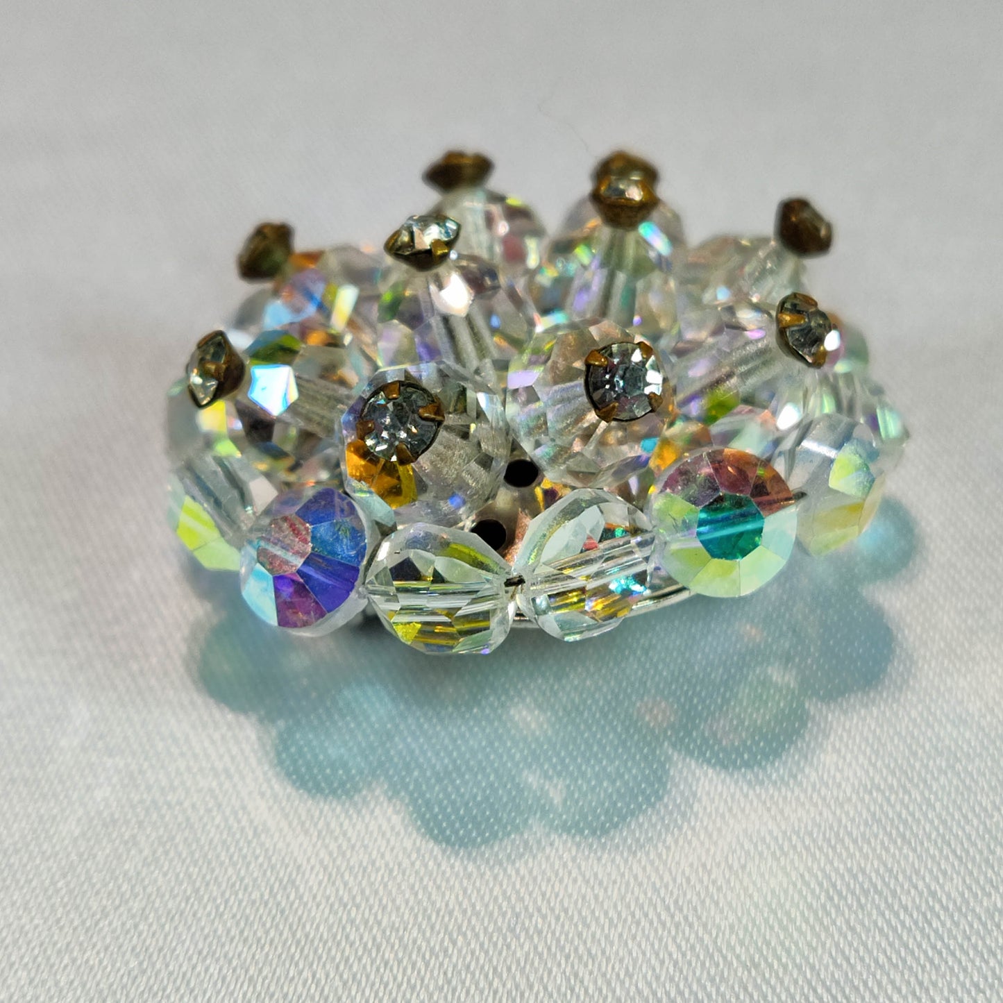 1950's Clear Crystal and Aurora Borealis Rhinestone Cluster Pin