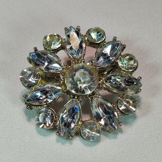 1950's Clear Rhinestone Circular Starburst Pin