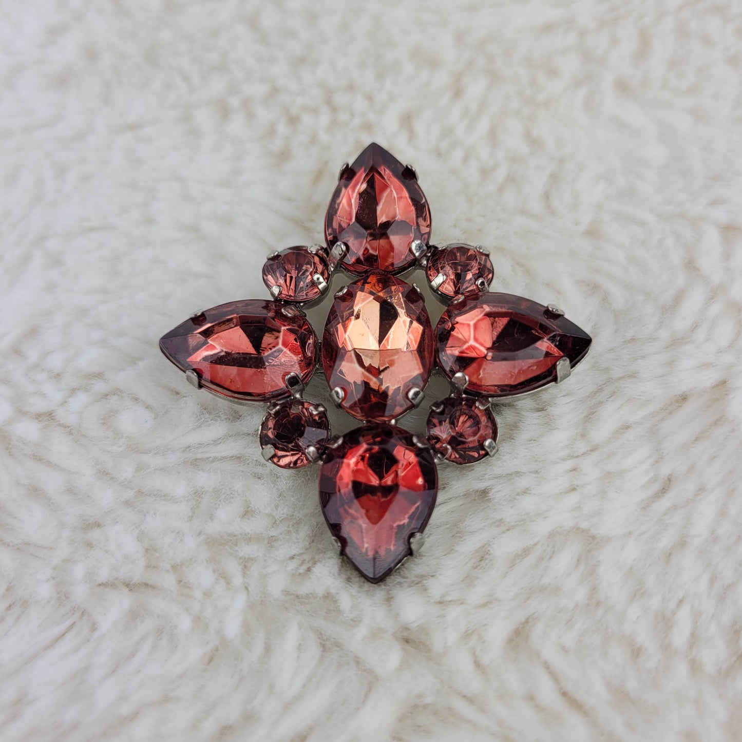 1940's Burgundy Rhinestone Starburst Pin