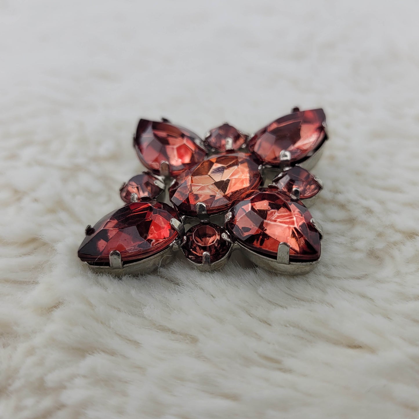 1940's Burgundy Rhinestone Starburst Pin