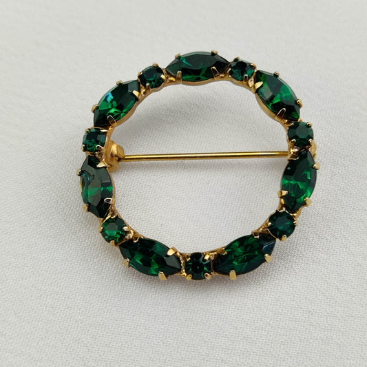 1950's Green Rhinestone Circle Pin